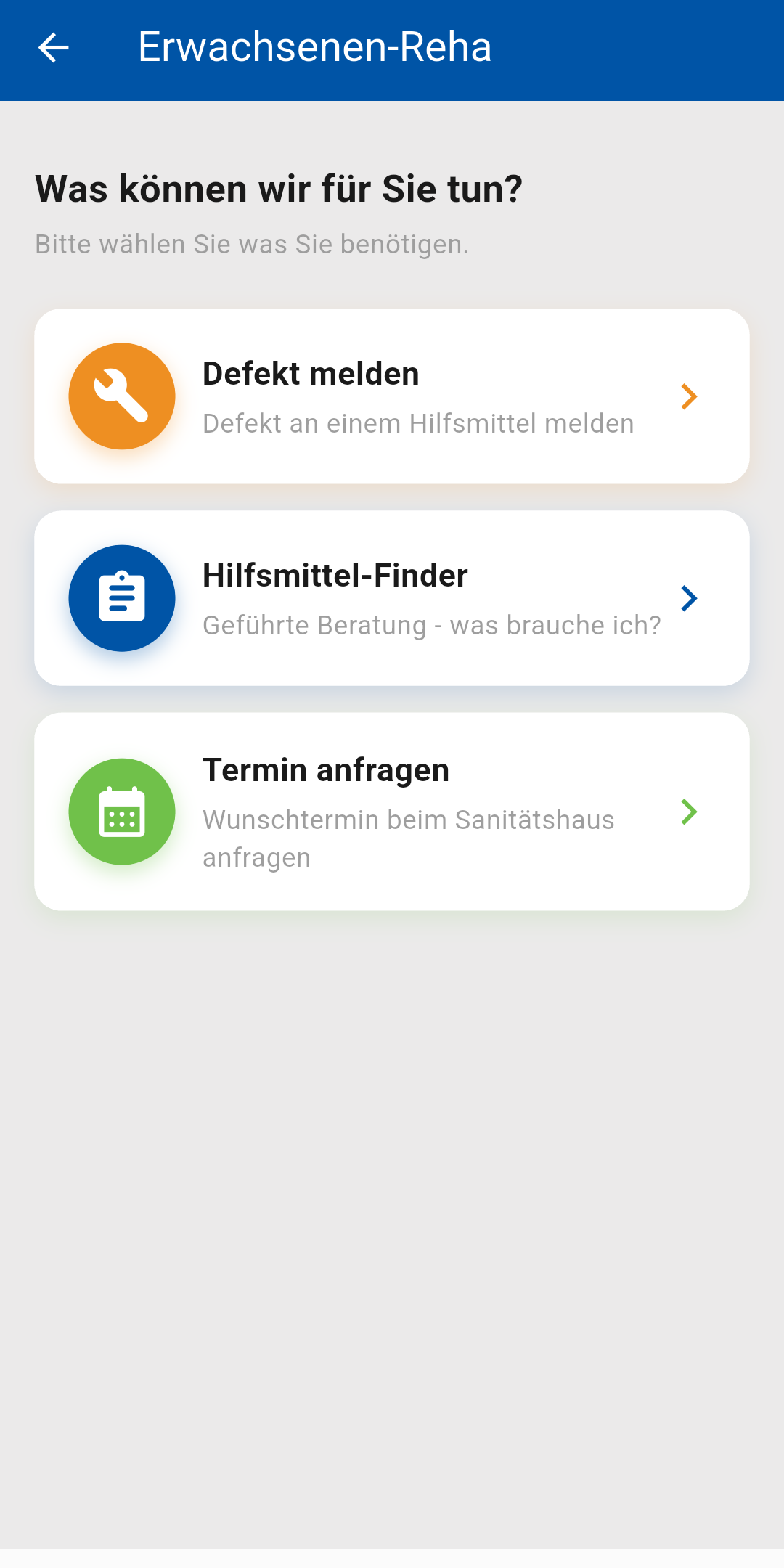 Reha Tool Light – Startauswahl