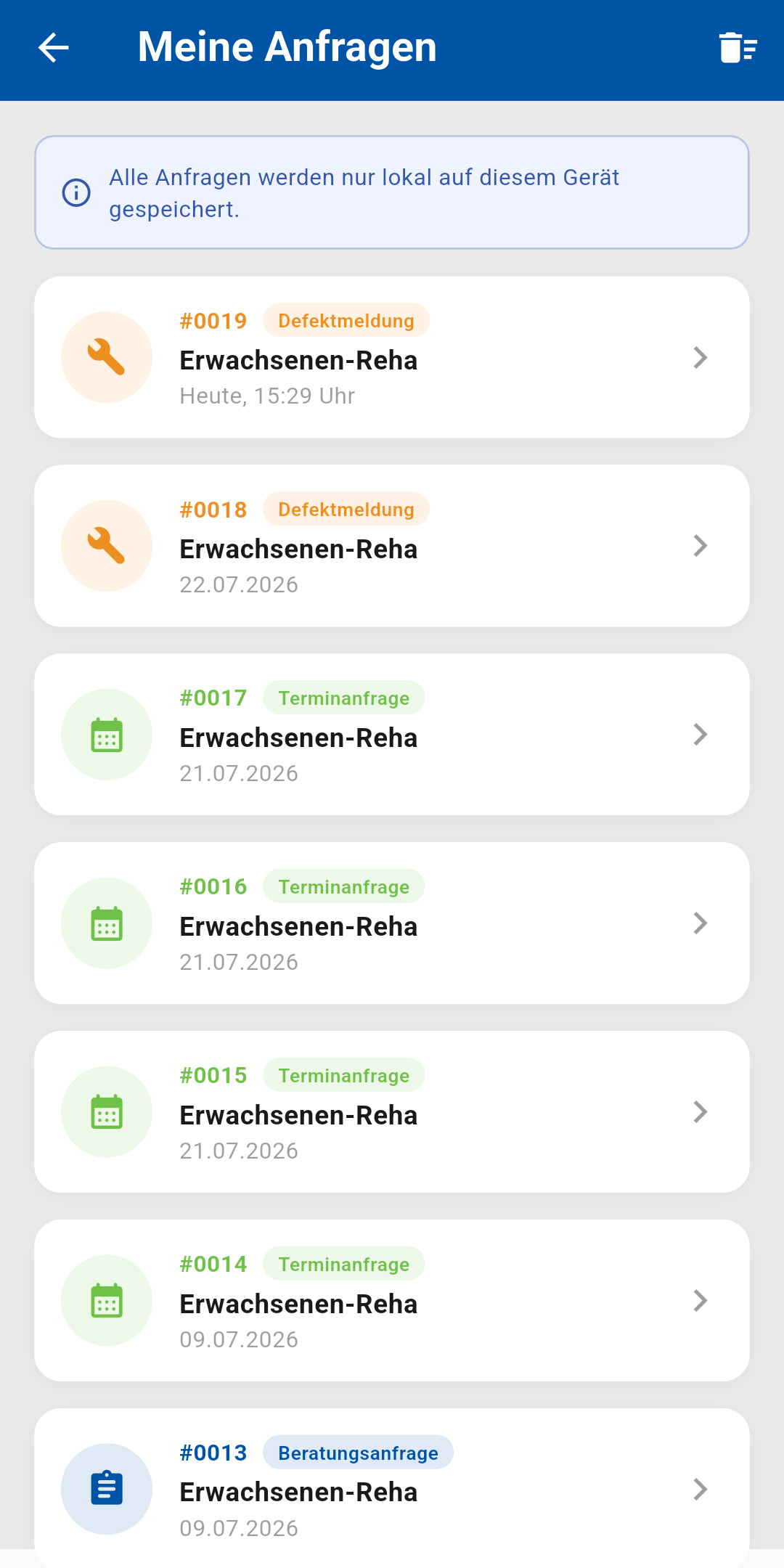 Reha Tool Light – Meine Anfragen